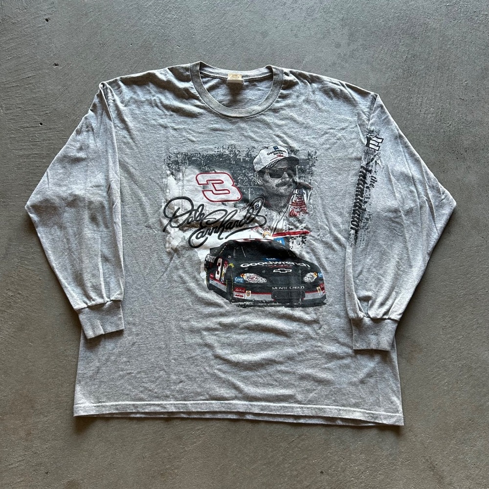 Vintage 90s Dale Earnhardt Jr Long Sleeve Shirt Size XXL Gray Nascar Racing Logo